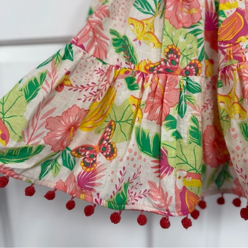 NWT Tommy Bahama Linen Blend Sun Dress Girls 18m Tropical Flowers Bird Butterfly